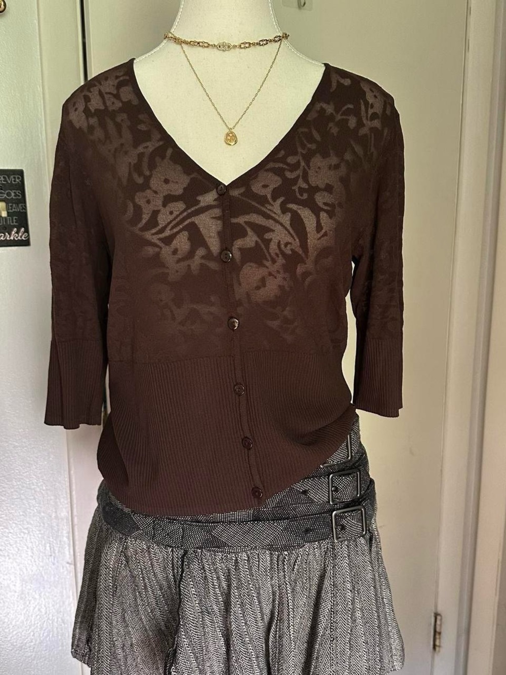 Brown sheer 3/4 sleeve cardigan